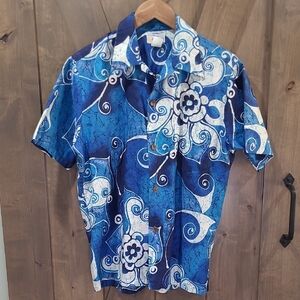 Vintage Made For Andrade Resort Wear Hawaiian Shirt Royal Bue M